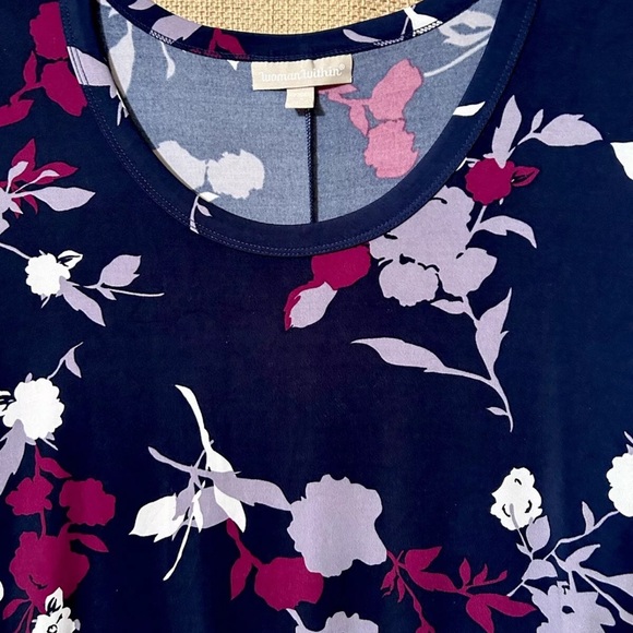 Woman Within Top 1X Blue Floral Stretch Knit Trapeze Tunic Shirt Blouse 22/24 - Picture 2 of 4